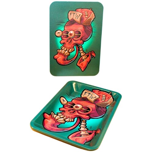 Magnet Top Small Metal Rolling Tray (Skull Eye Pop)