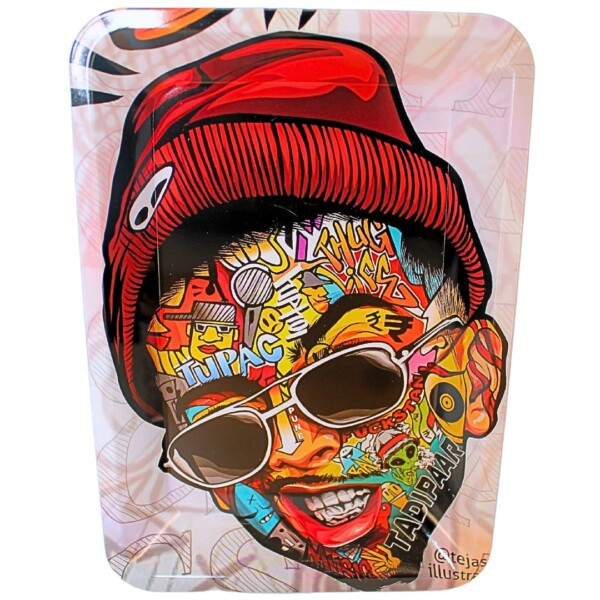 Magnet Top Small Metal Rolling Tray (Rapper Comic Head)