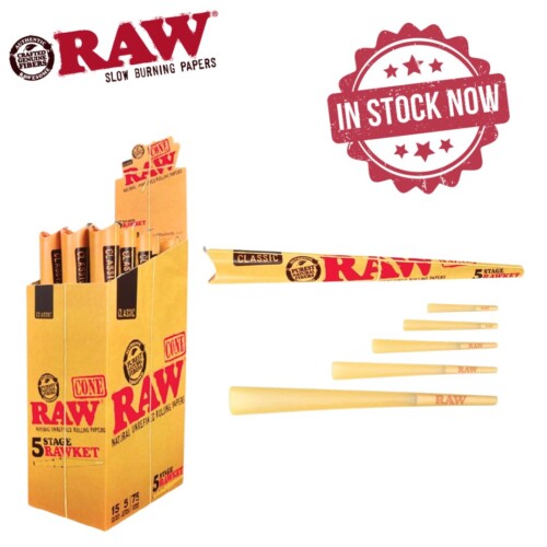 RAW Classic Authentic 5 Stage Rawket 15 Packs / 5 Cones Per Pack / 75 Cones Per Box