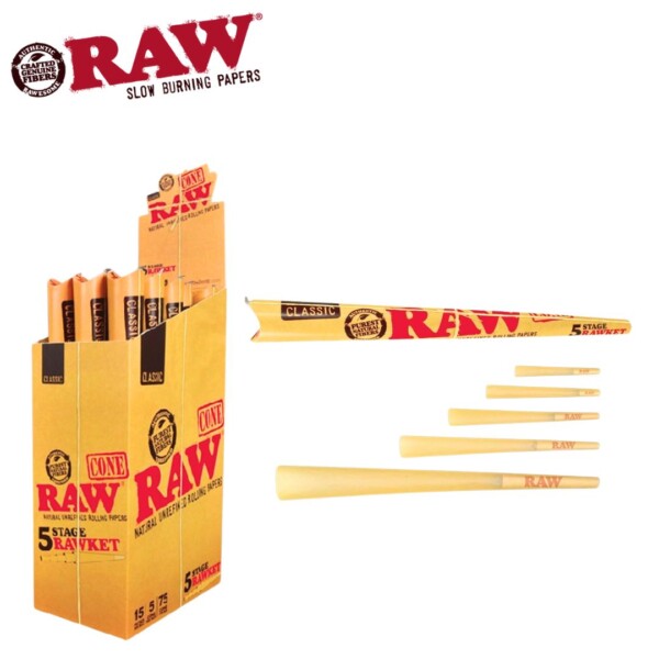 RAW Classic Authentic 5 Stage Rawket 15 Packs / 5 Cones Per Pack / 75 Cones Per Box - Image 4
