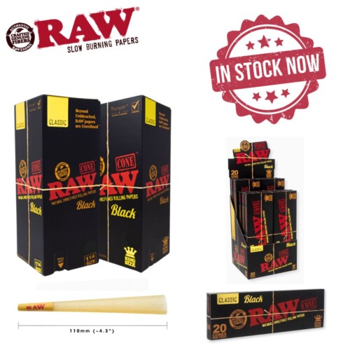Raw Black King Size Cones 20 Cones Per Pack / 12 Packs Per Box