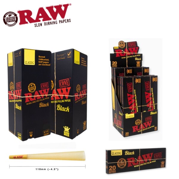 Raw Black King Size Cones 20 Cones Per Pack / 12 Packs Per Box - Image 2