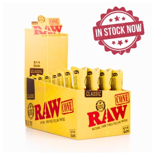 RAW CLASSIC CONES 1 1/4 SIZE (32 PACKS / 6 X 1 1/4 CONES PER PACK)