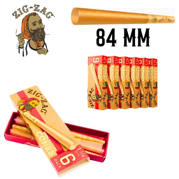 Zig Zag 1 1/4 Size Cones Unbleached- 24 Packs Per Box / 6 Cones Per Pack - Image 2
