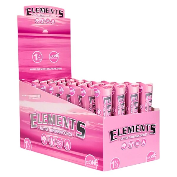 ELEMENTS ULTRA THIN PINK CONES 1 1/4 SIZE (BACKROLLED, 32 PACKS PER BOX, 6 CONES PER PACK) - Image 2