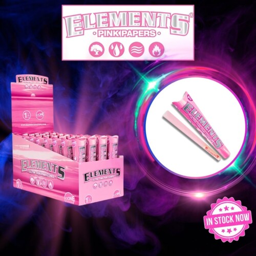 ELEMENTS ULTRA THIN PINK CONES 1 1/4 SIZE (BACKROLLED, 32 PACKS PER BOX, 6 CONES PER PACK)