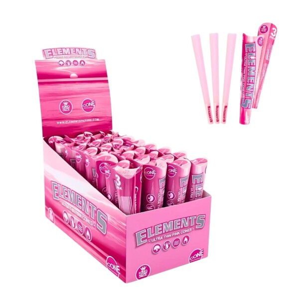 ELEMENTS ULTRA THIN PINK CONES KING SIZE (BACKROLLED, 32 PACKS PER BOX, 3 CONES PER PACK) - Image 2