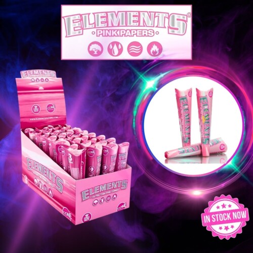 ELEMENTS ULTRA THIN PINK CONES KING SIZE (BACKROLLED, 32 PACKS PER BOX, 3 CONES PER PACK)