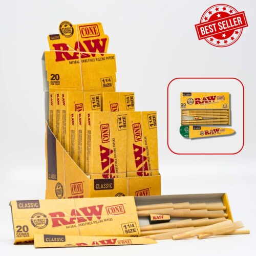 RAW Cones 1 1/4 Size (12 Packs 20 Cones Per Pack)