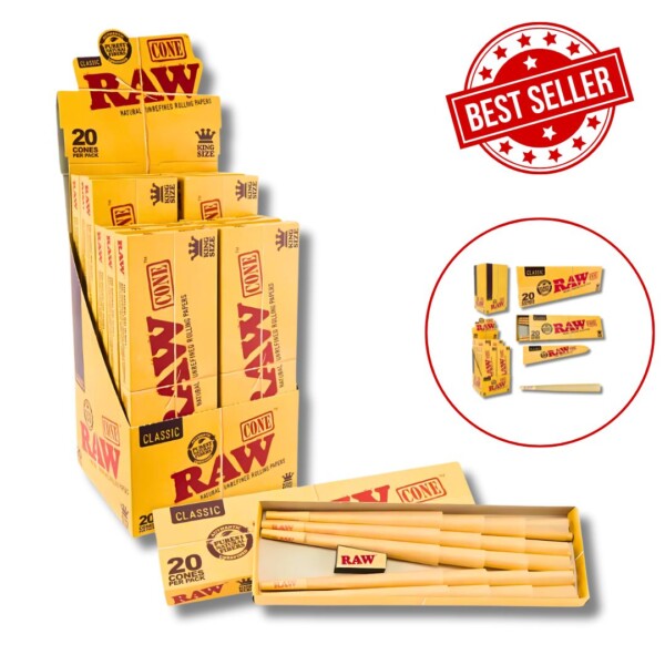 RAW Cones King Size (12 Packs 20 Cones Per Pack)