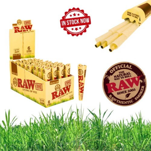 RAW ORGANIC CONES 1 1/4 SIZE (32 PACKS PER BOX, 6 CONES PER PACK)