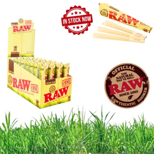 RAW ORGANIC CONES KING SIZE (32 PACKS PER BOX, 3 CONES PER PACK)
